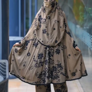 China Linen Khimar + Plazo Set – Floral Print (Metallic Gold)